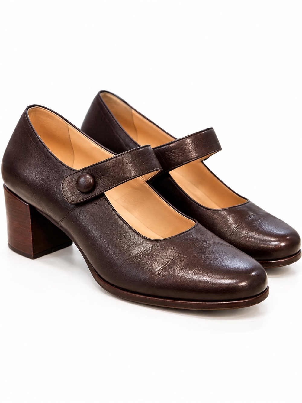 Enzo Angiolini Brown Leather Mary Jane Block Heel Pumps Size 7.5
